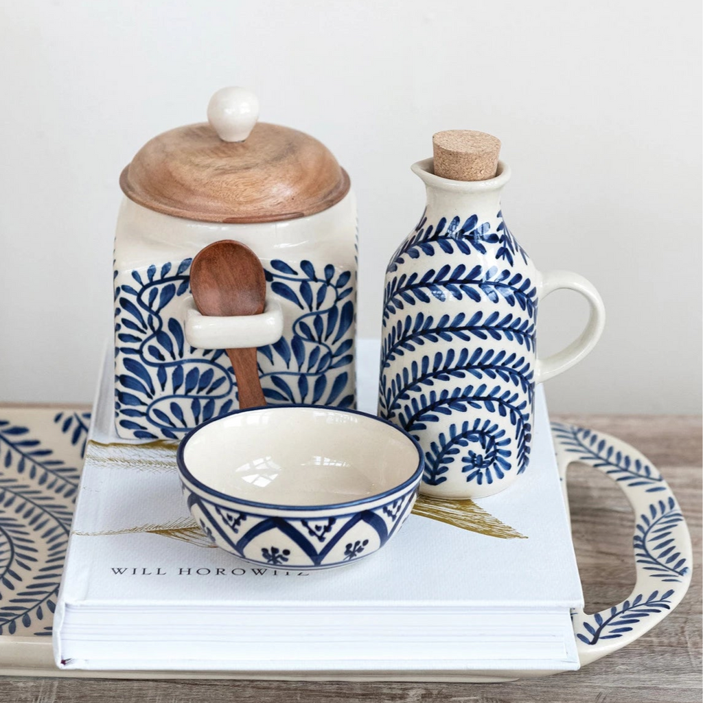 Blue Vine Stoneware Oil Cruet - Freshie & Zero Studio Shop