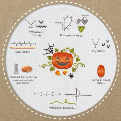 Embroidery Stitch Sampler - Halloween Pumpkin - Freshie & Zero Studio Shop