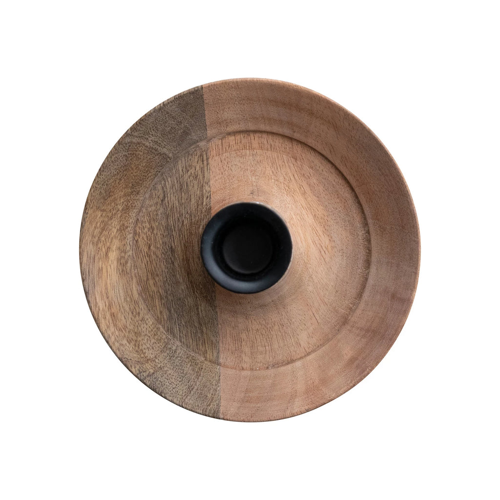 Mango Wood Taper Holder with Glass Hurricane - Freshie & Zero Studio Shop