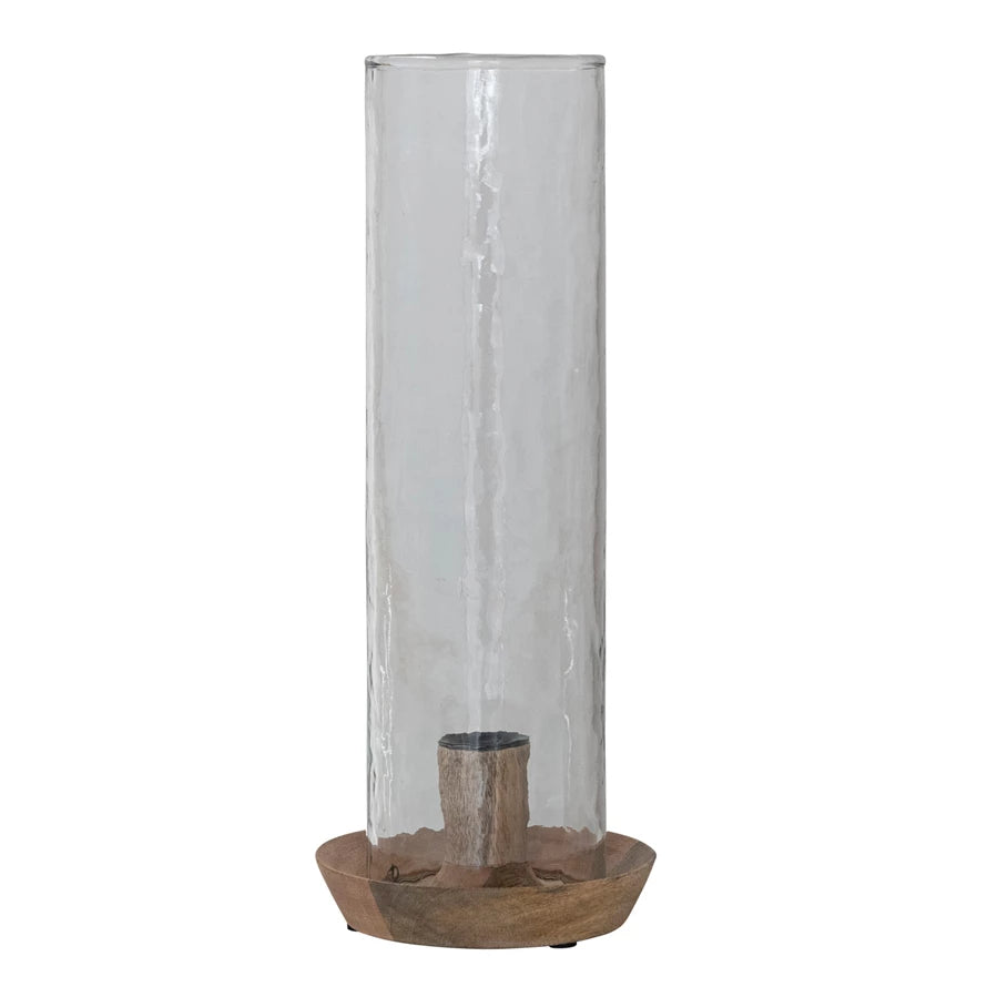 Mango Wood Taper Holder with Glass Hurricane - Freshie & Zero Studio Shop