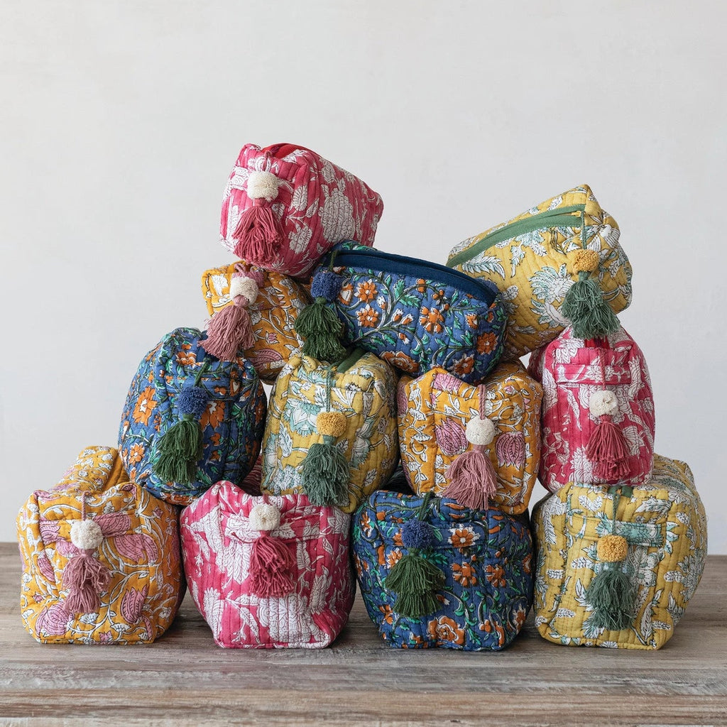 Yellow Floral Cotton Voile Quilted Zip Pouch - Freshie & Zero Studio Shop