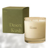 Dilo Desert Kush Candle with a sleek glass jar, featuring a natural wax finish and a burning wick, ideal for calming ambiance.