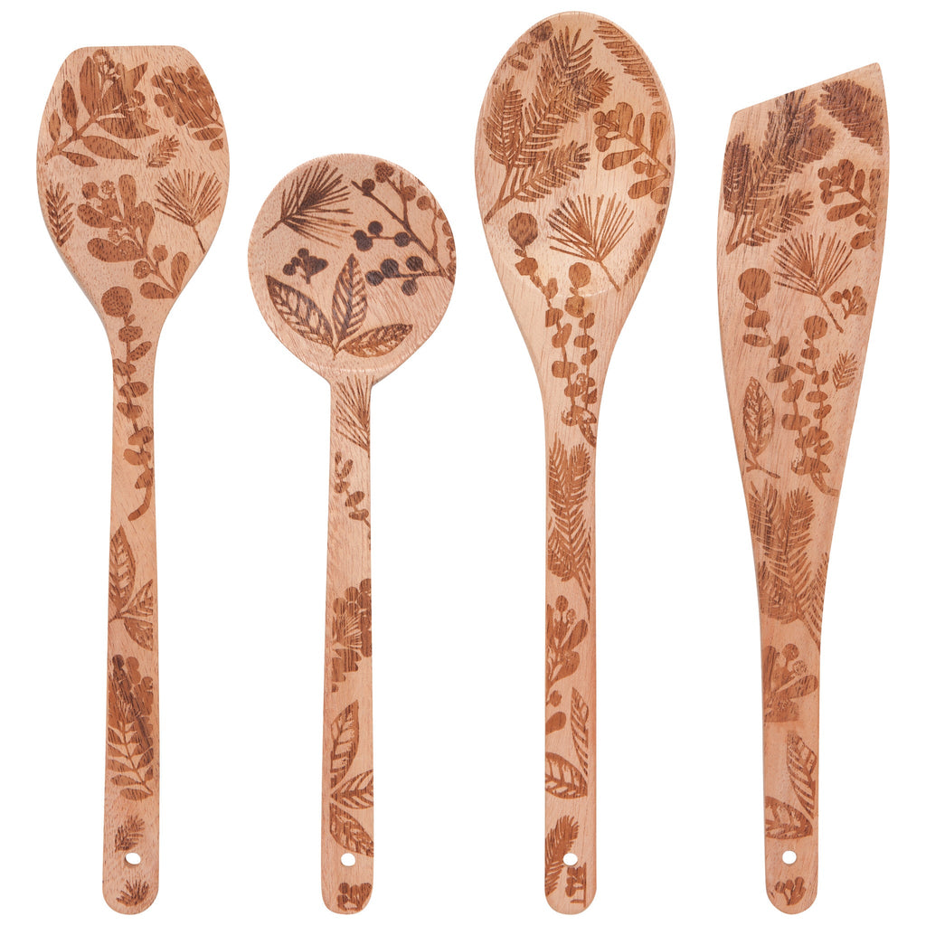 Winterberry Engraved Neem Wood Utensil Set By Danica - Freshie & Zero Studio Shop