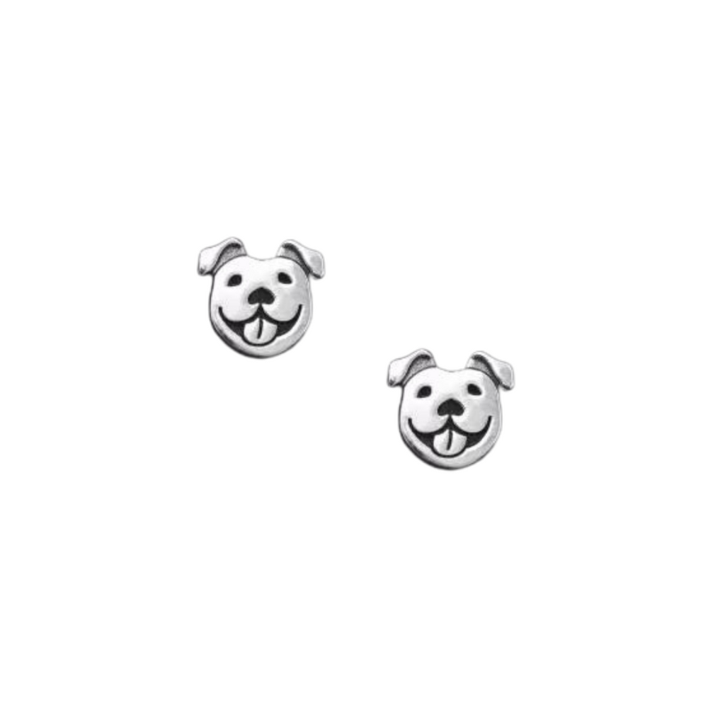 Tiny Stud Earrings: Silver Smiling Dog - Freshie & Zero Studio Shop