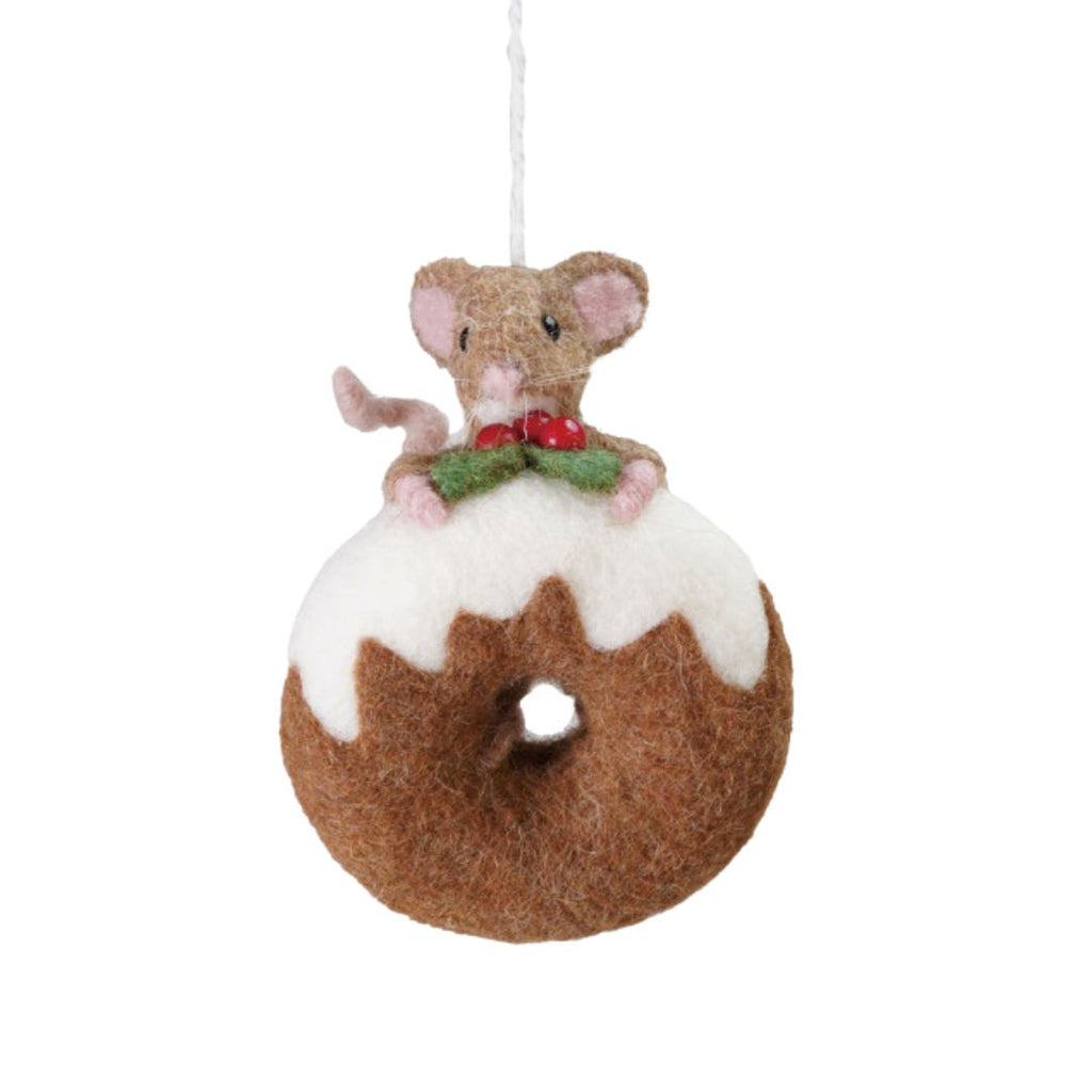 Wool Felt Mouse on Donut Holiday Ornament - Freshie & Zero Studio Shop