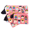 Tulips on Pink Velvet Embroidered Cotton Pouch - Freshie & Zero Studio Shop