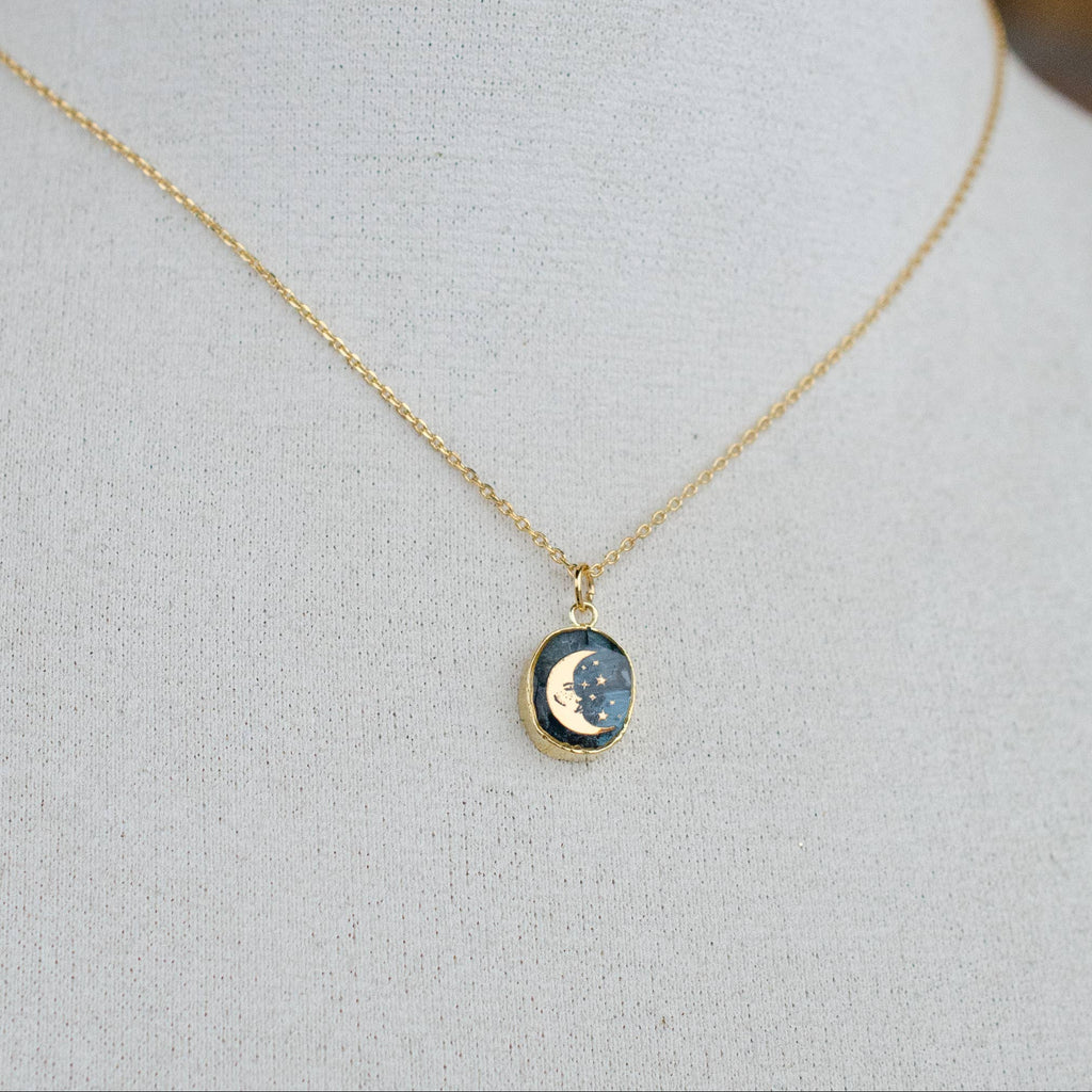 Kyanite Moon Necklace: 18 inches - Freshie & Zero Studio Shop