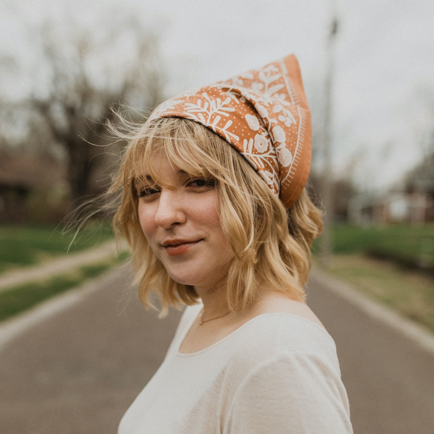Terra Pink Floral Red Clay No. 058 Handker Bandana - Freshie & Zero Studio Shop