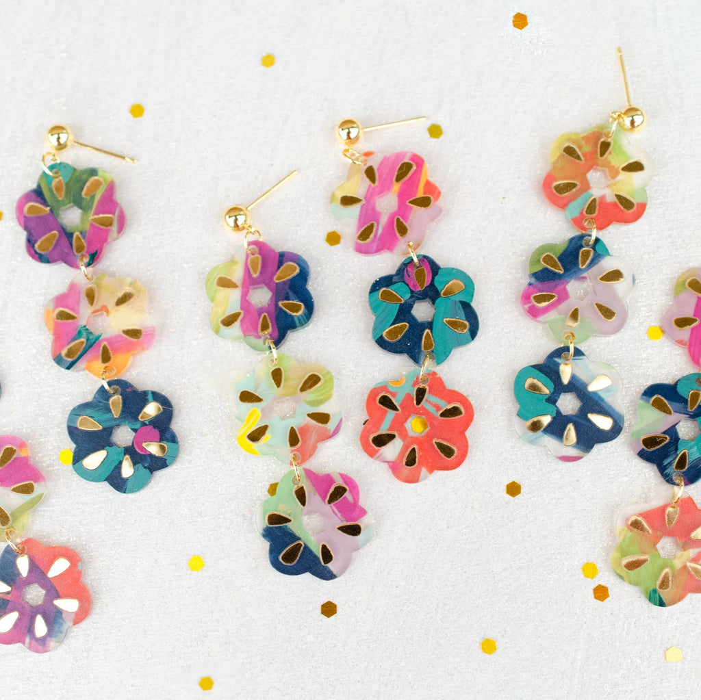 Colorful Handpainted Delilah Flower Dangle Earrings - Freshie & Zero Studio Shop
