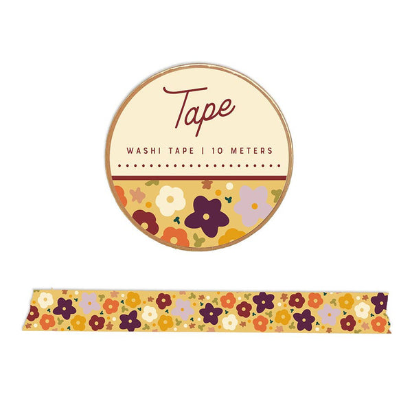 Decorative washi tape with fall flower pattern from Ruff House Print Shop, featuring vibrant autumn floral designs on paper tape.