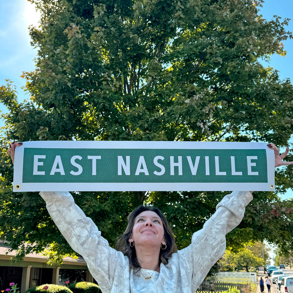 East Nashville Felt Banner: Green & Cream - Freshie & Zero Studio Shop
