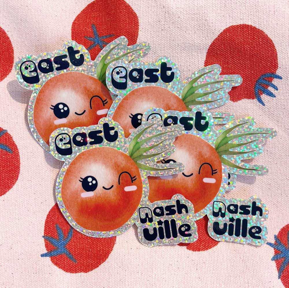 East Nashville Tomato Glitter Sticker - Freshie & Zero Studio Shop
