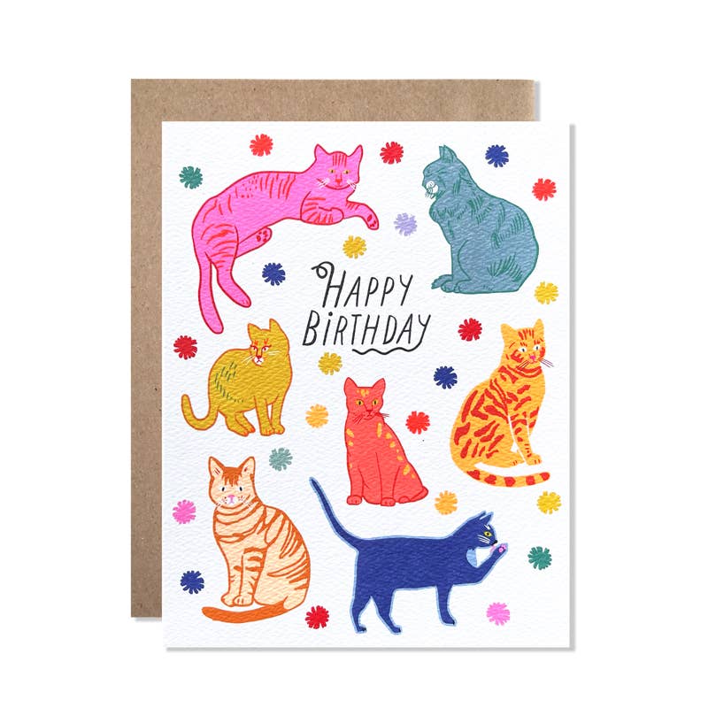 Neon Cats Birthday Card - Freshie & Zero Studio Shop
