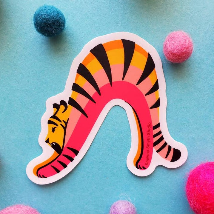 Stretching Tiger Sticker - Freshie & Zero Studio Shop