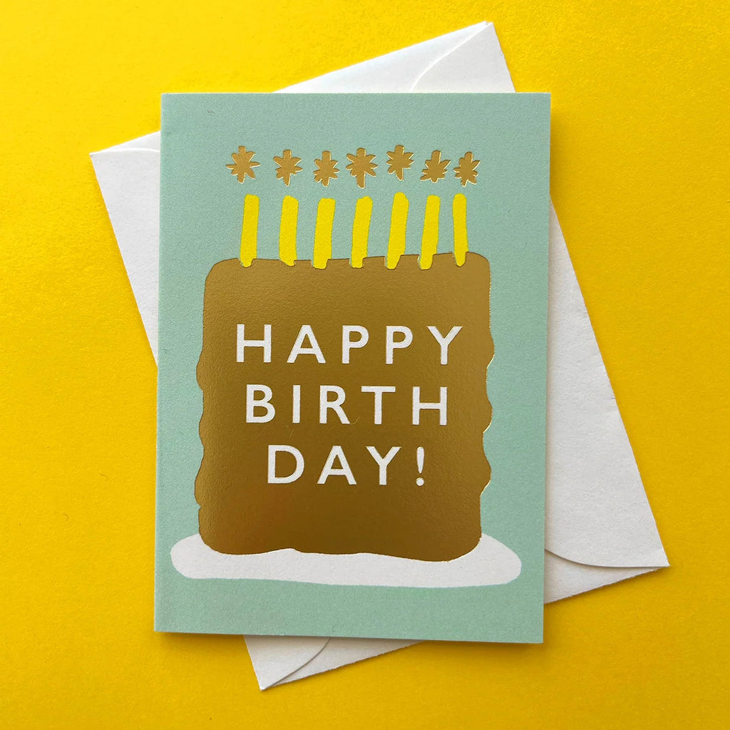Yellow birthday mini enclosure card from Stannie & Lloyd, featuring festive design on greeting and note cards.