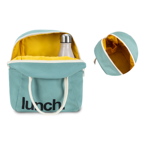 Teal Fluf classic lunch bag made of durable fabric, featuring a zipper closure and carrying handle for convenient lunch storage.