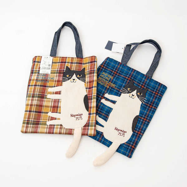 Embroidered Cat Tiny Book Tote - Blue | Kusuguru Japan - Freshie & Zero Studio Shop