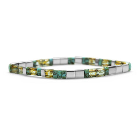 Stia Couture Morse code Tila bracelet with black beads spelling "Empowered" for stylish, meaningful jewelry.