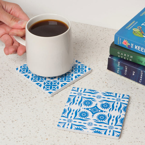 Tangier Blue Tiles Absorbent Coaster Set of 4 - Freshie & Zero Studio Shop