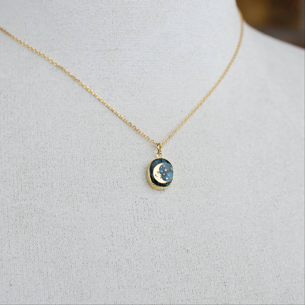 Kyanite Moon Necklace: 18 inches - Freshie & Zero Studio Shop