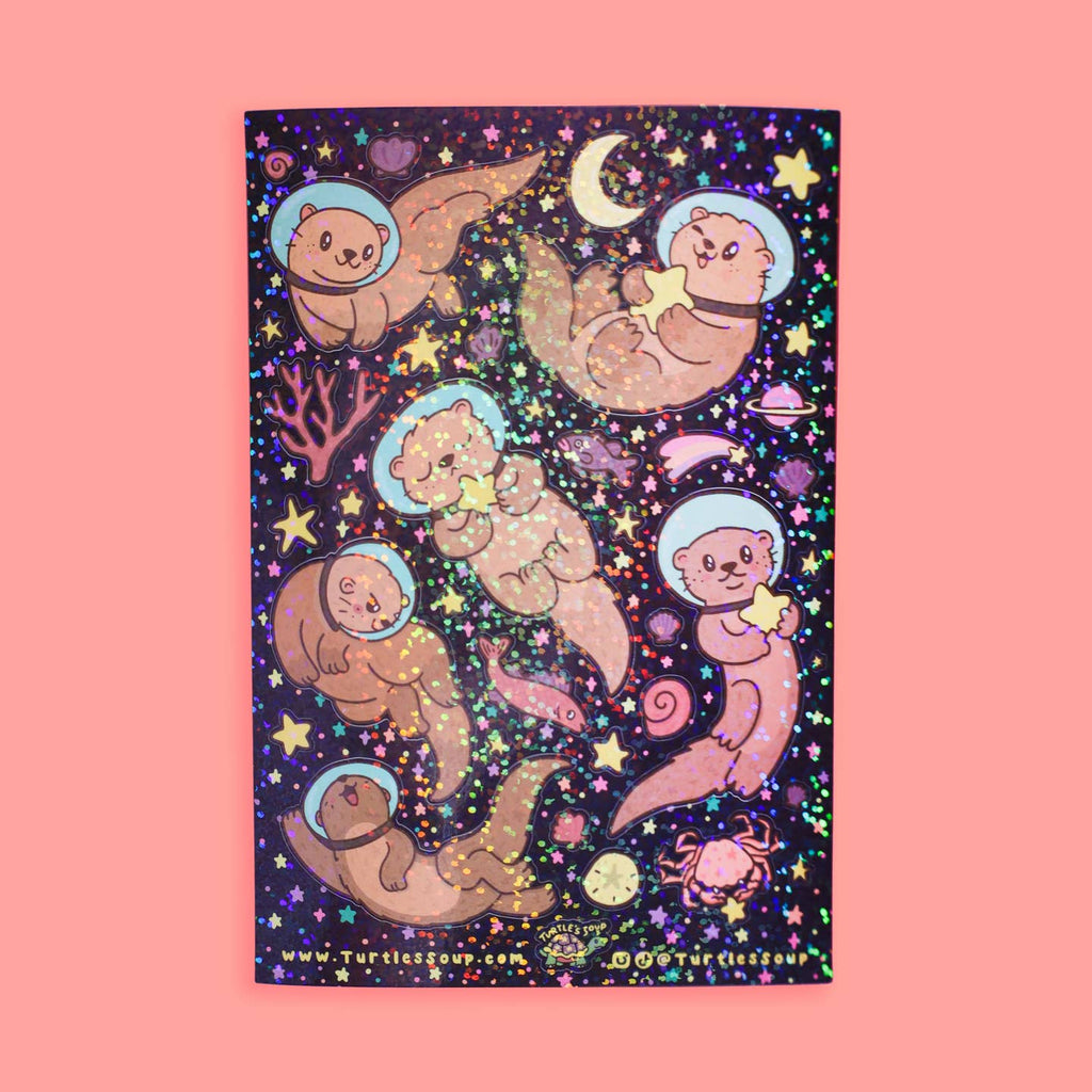 Space Otters Sparkly Sticker Sheet - Freshie & Zero Studio Shop