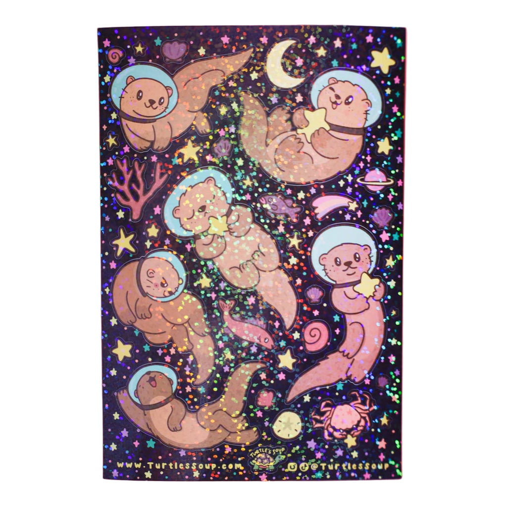 Space Otters Sparkly Sticker Sheet - Freshie & Zero Studio Shop