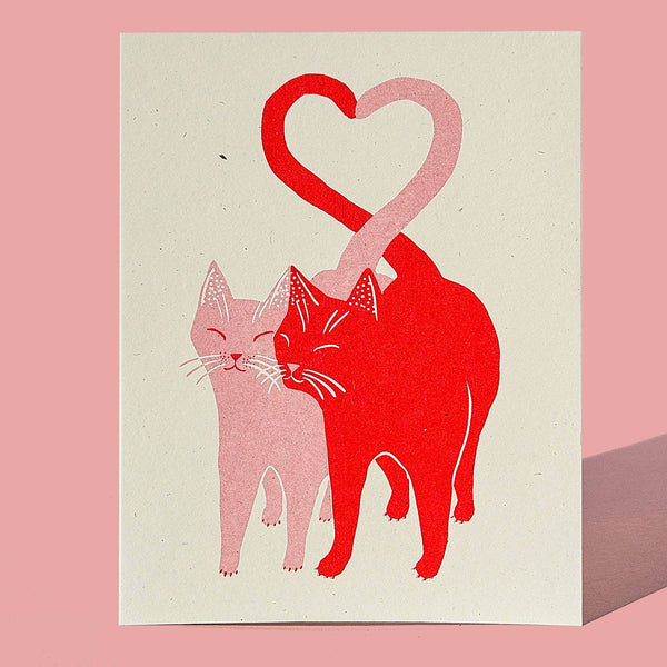 Love Cats Pink and Red Risograph Card - Freshie & Zero Studio Shop