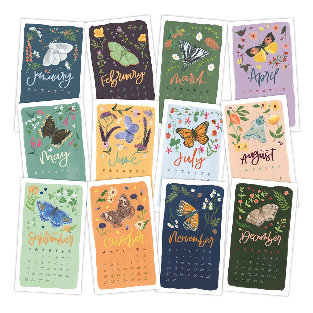 Butterfly Garden 2026 Mini Desk Calendar with Wooden Block - Freshie & Zero Studio Shop
