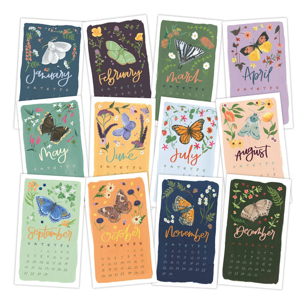 Butterfly Garden 2026 Mini Desk Calendar with Wooden Block - Freshie & Zero Studio Shop