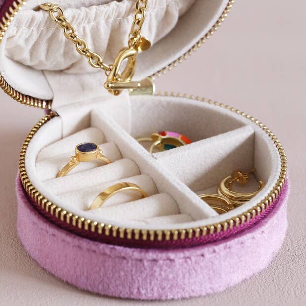 Mauve Pink Velvet Round Travel Jewelry Case - Freshie & Zero Studio Shop