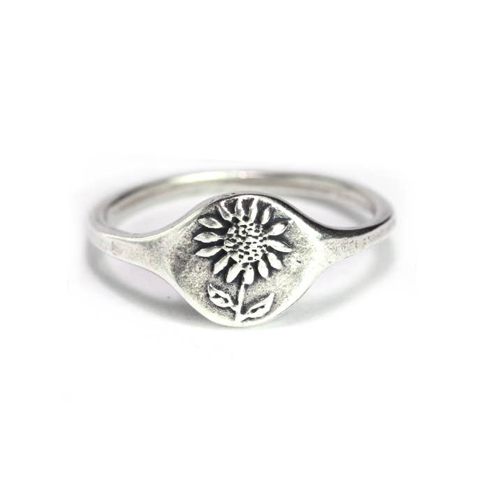 Sunflower Signet Ring Sterling Silver - Marmalade Jewelry - Freshie & Zero Studio Shop