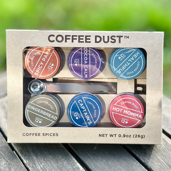 Vashon Island Coffee Dust sampler kit with 6 tins and spoon.get