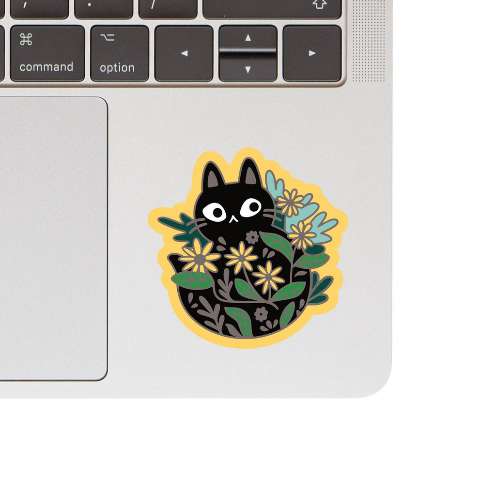 Flower Garden Black Cat Vinyl Sticker - Freshie & Zero Studio Shop