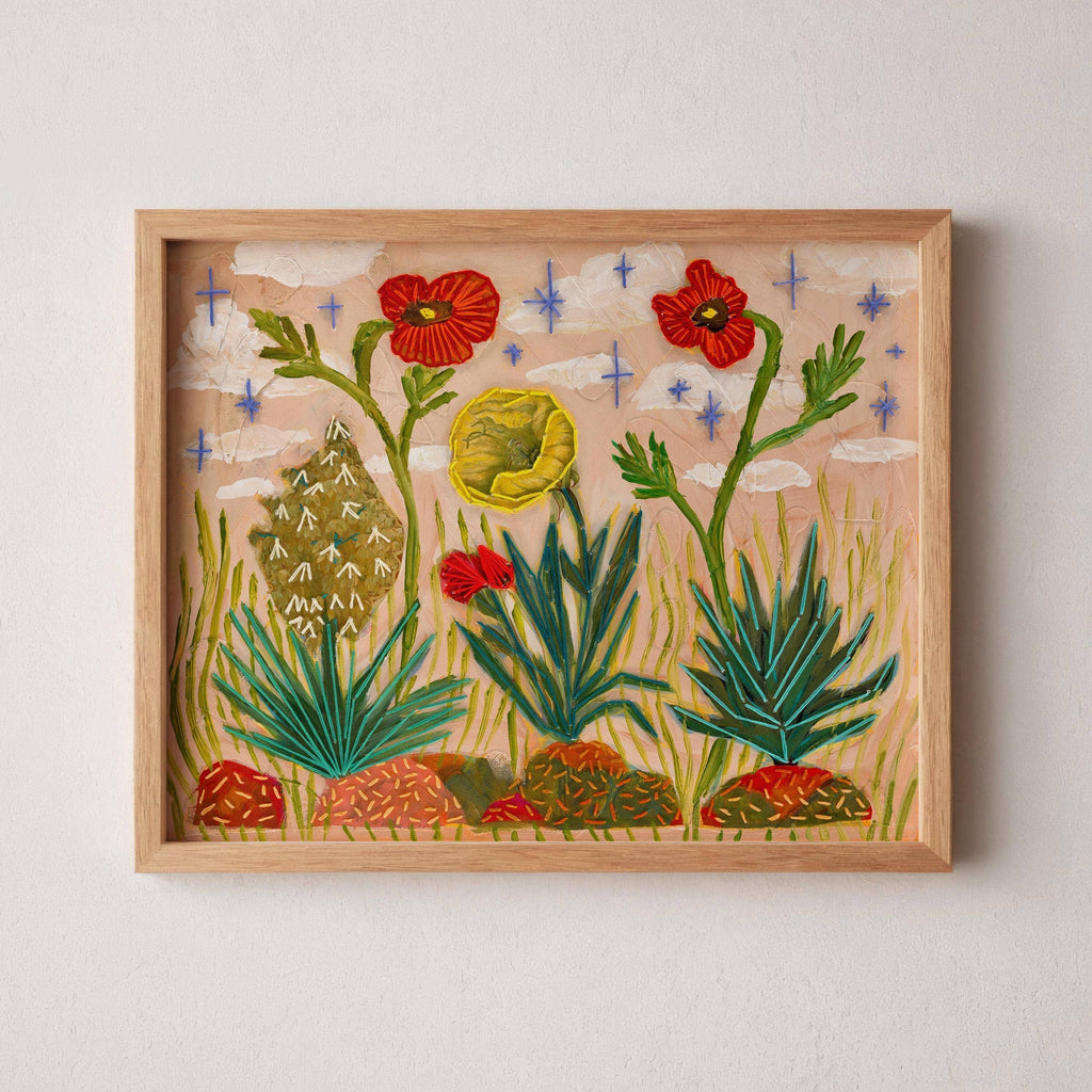 California Poppy art print by El Baker Art, 11x14 poster featuring vibrant orange poppies and artistic floral design