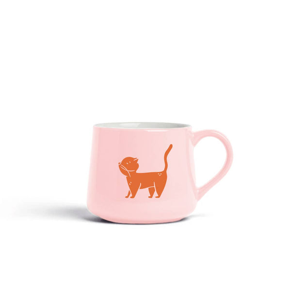 Ceramic coffee mug featuring a cat nap design by Ruff House Print Shop, with a smooth handle and playful feline artwork.
