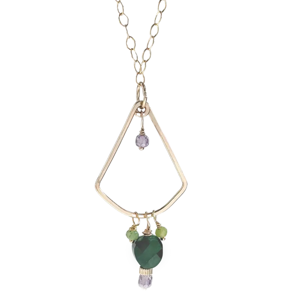 Golden Fan Gemstone Necklace: green jade + lilac - Freshie & Zero Studio Shop