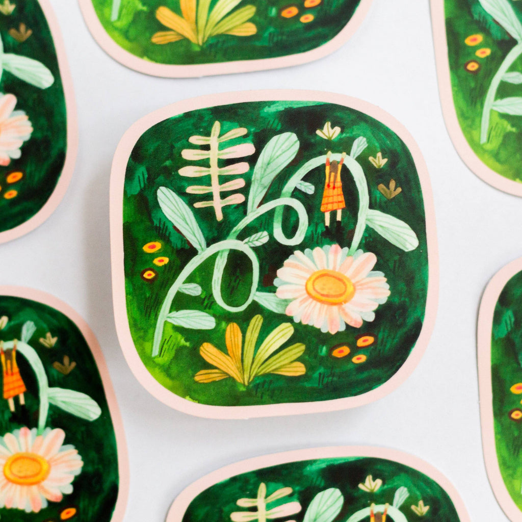 Vinyl sticker from Wild Pencil Studio featuring the "Growing Together" design with colorful, hand-drawn floral elements