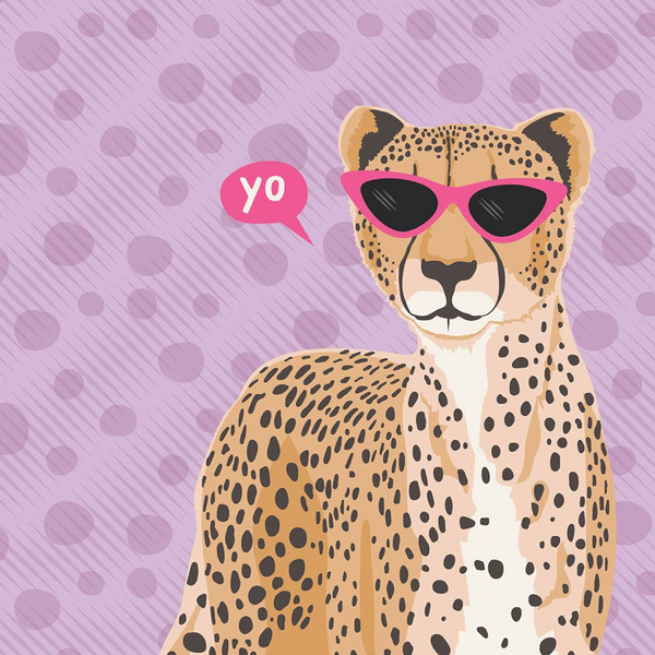 Yo Cheetah blank note card by Modern Printed Matter featuring a playful cheetah illustration on white cardstock.