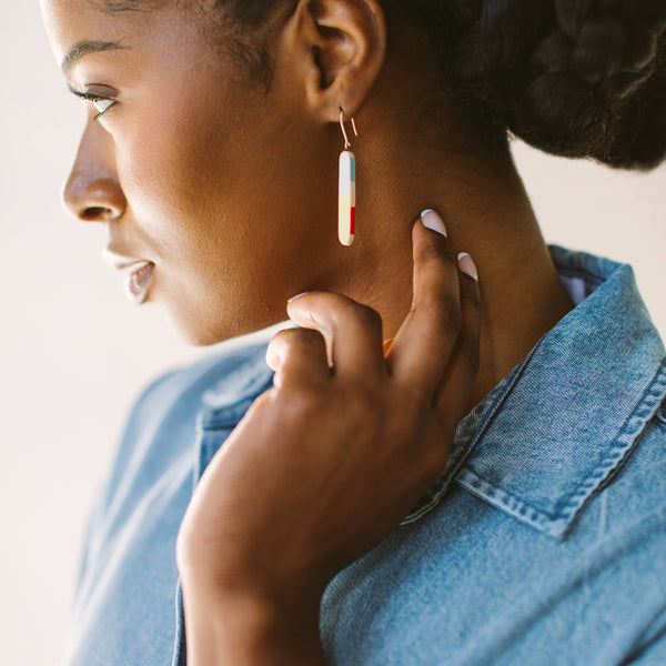 Running Stitch Earrings: Colorblock / Gold - Freshie & Zero Studio Shop