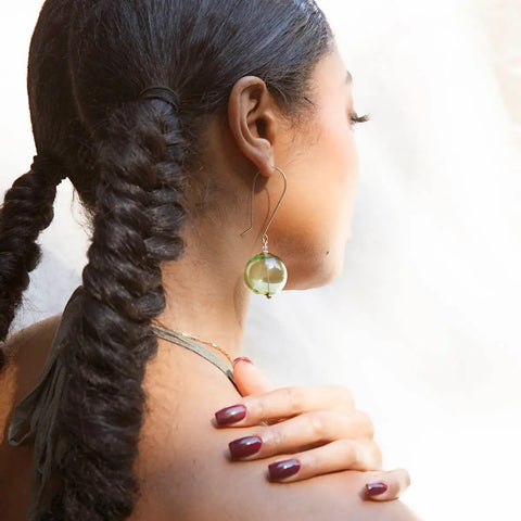 Freshie & Zero Atlas Orb Earrings with green spherical design, stylish dangle earrings featuring vibrant green accents.