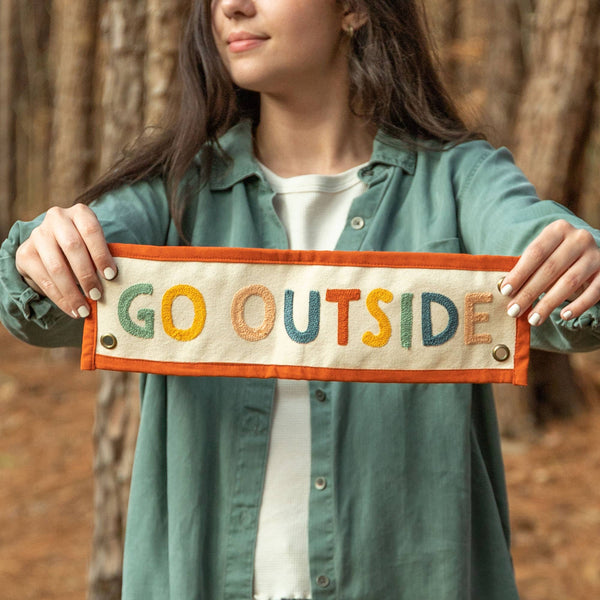 Rainbow Go Outside Embroidered Canvas Banner - Freshie & Zero Studio Shop