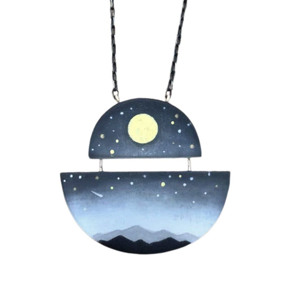 Full Gold Moon, Hand Painted Pendant Necklace by Fernworks - Freshie & Zero Studio Shop