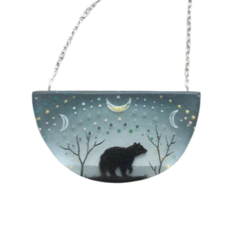 Hand-painted Spirit Bear pendant necklace by Fernworks, featuring detailed craftsmanship and natural-inspired design.