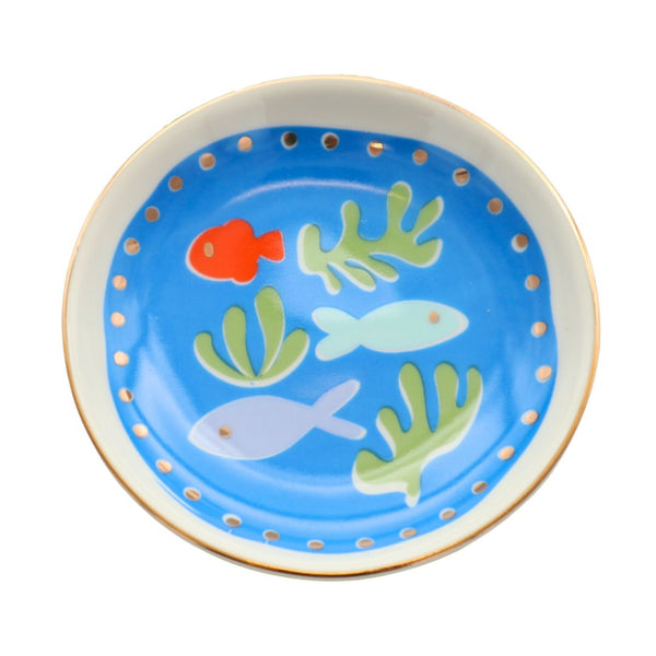Fish + Seaweed Round Blue Trinket Dish - Freshie & Zero Studio Shop