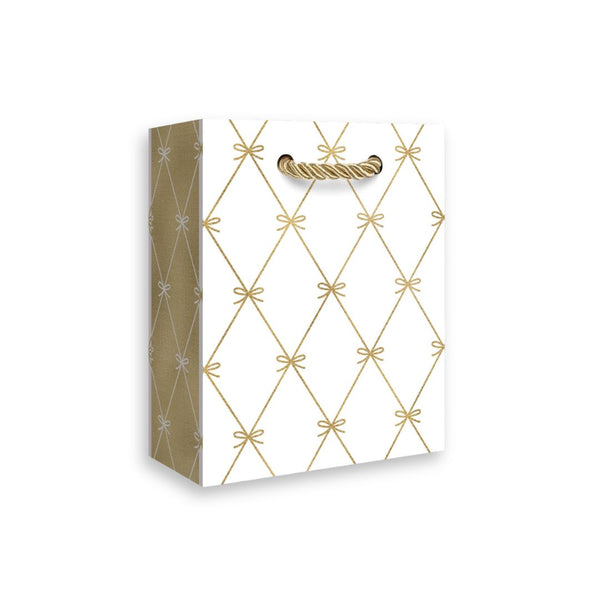 White and Gold Bows Gift Bag - Tiny - Freshie & Zero Studio Shop