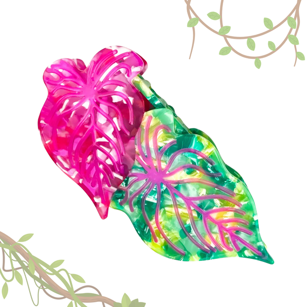 Acetate Leaf Hair Claw Clip, Monstera Leaf Hair Clip: Pink Green - Freshie & Zero Studio Shop