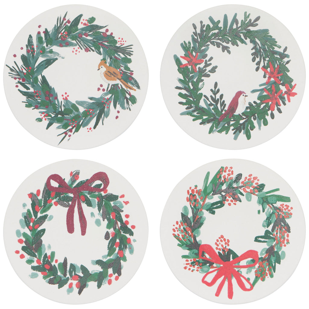 Absorbent Ceramic Coasters: Holiday Wreaths - Freshie & Zero Studio Shop