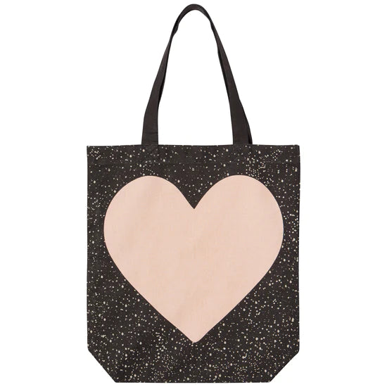 Pink Heart on Black Cotton Tote Bag - Freshie & Zero Studio Shop