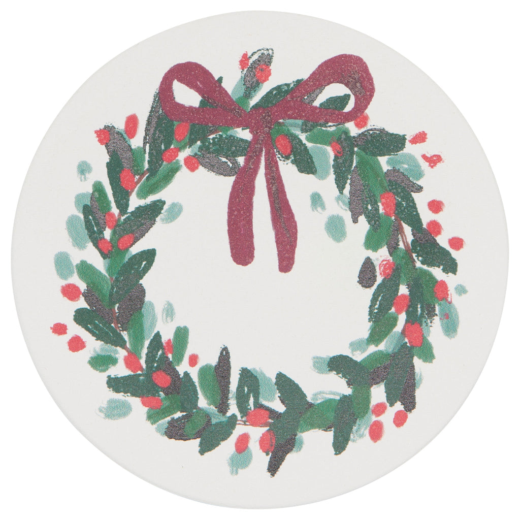 Absorbent Ceramic Coasters: Holiday Wreaths - Freshie & Zero Studio Shop