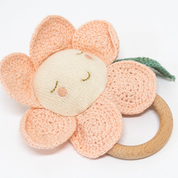 Peach Daisy Baby Flower Rattle - Freshie & Zero Studio Shop